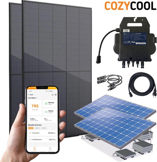 2 Zonnepanelen Met Stekker 900wp Montagesysteem Plat Dak Omvormer 