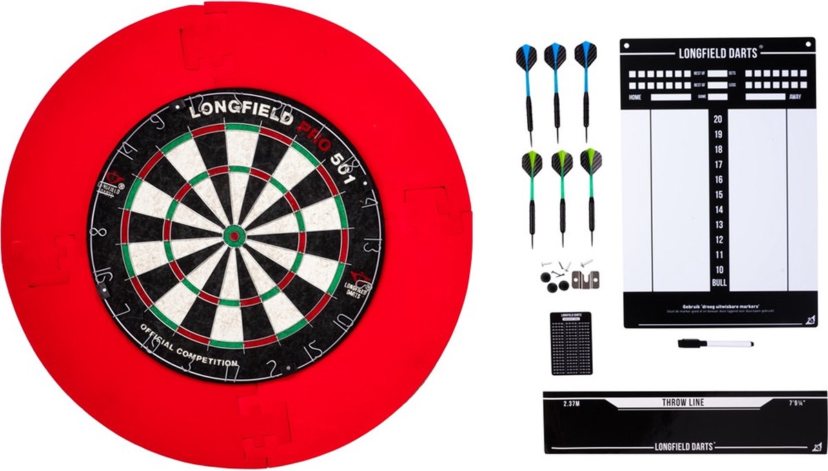 Longfield Darts Tournament Dartbord Met Toebehoren Rood 8-delig