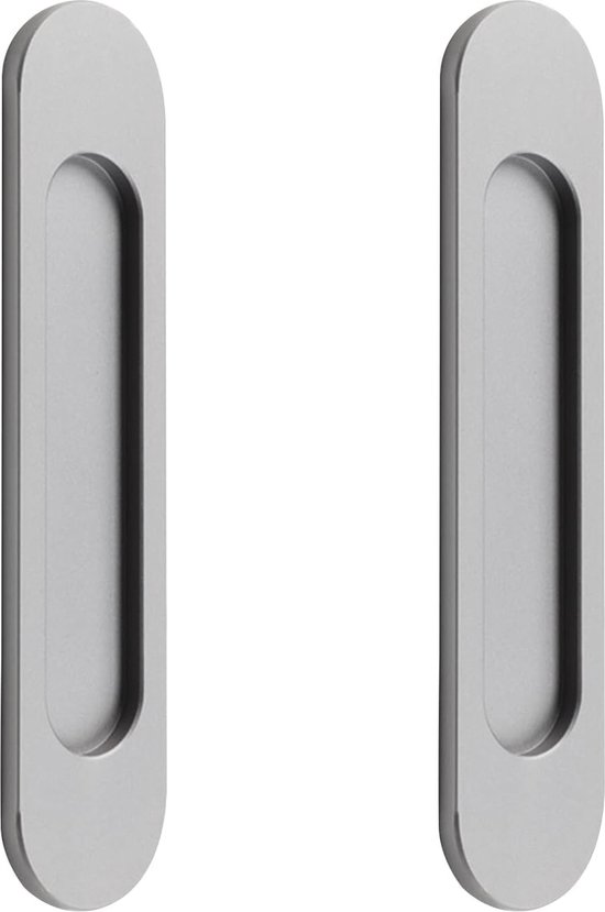 Poignées de porte coulissantes ovales auto-adhésives, paquet de 2 poignées encastrées en alliage d'aluminium sans perforation pour portes coulissantes, fenêtres et armoires (gris fer)