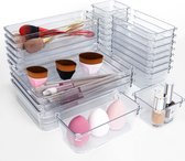 Lade-organizersysteem, 25-delige lade-organizer, kaptafel-organizer, bureau-organizer, laden met 100 stuks rubberen buffers, kaptafelaccessoires voor make-up, kantoor, badkamer,