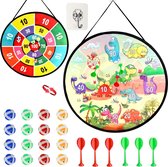 dartbord voor kinderen, 66 cm dinosaurus thema dartbord met 16 plakballen en 4 darts werpschijf, veilig kinderspeelgoed, buiten binnenspel voor jongens en meisjes vanaf 3 jaar