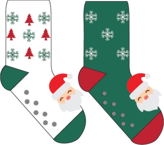 Kerstsokken / huissokken Dames 2 paar - cosy socks - wit met groen - Maat 36-41/TU- Anti-slip - Kerstmis
