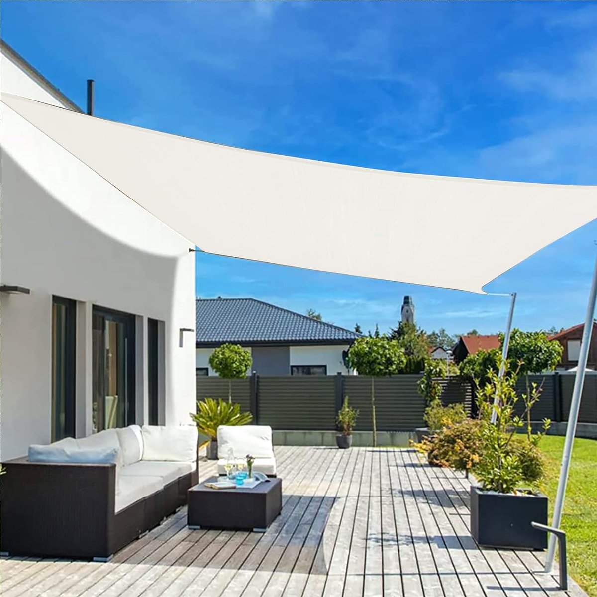 Luifel vierkant 2 x 2 m zonwerend balkonterras HDPE UV-bescherming waterdoorlatend ademend voor buitentuin, crèmewit