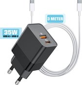 Kit de chargement pour iPhone série 15 - Chargeur rapide USB C & USB A (2 Portes) + Câble USB-C Extra Fort - 3 mètres