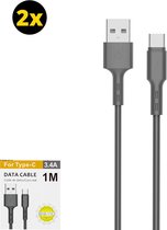 M.TK Data Kabel voor USB-C 1M 3.4A | USB naar USB-C Kabel | USB 3.0 naar USB C | USB C naar USB A Kabel 1M - Zwart Kleur (2 Stuks)