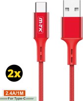 M.TK USB-C Anti-Buigen Kabel 1M | USB naar USB-C Kabel | USB C naar USB A Kabel 1M - Rood kleur (2 Stuks)