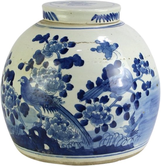 The Ming Garden Collection | Chinees Porselein | Porseleinen Pot Met Bloementjes En Vogels | Blauw & Wit