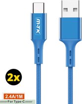Anti-Buigen USB-C Data Kabel 1M | USB naar USB-C Kabel | USB C naar USB A Kabel 1M - Blauw (2 Stuks)