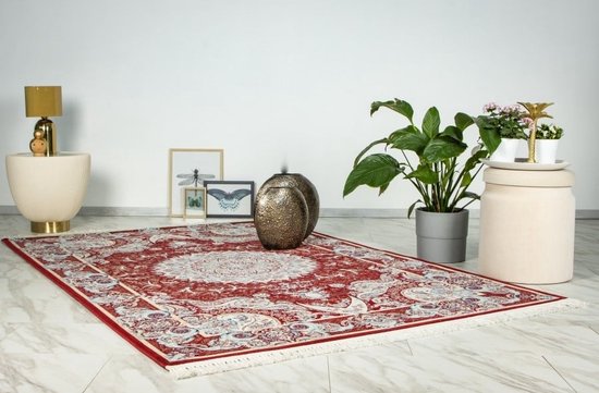 Flycarpets Darius Tapis oriental Classique Medaillon au Design persan – Rouge – 200 x 290 cm
