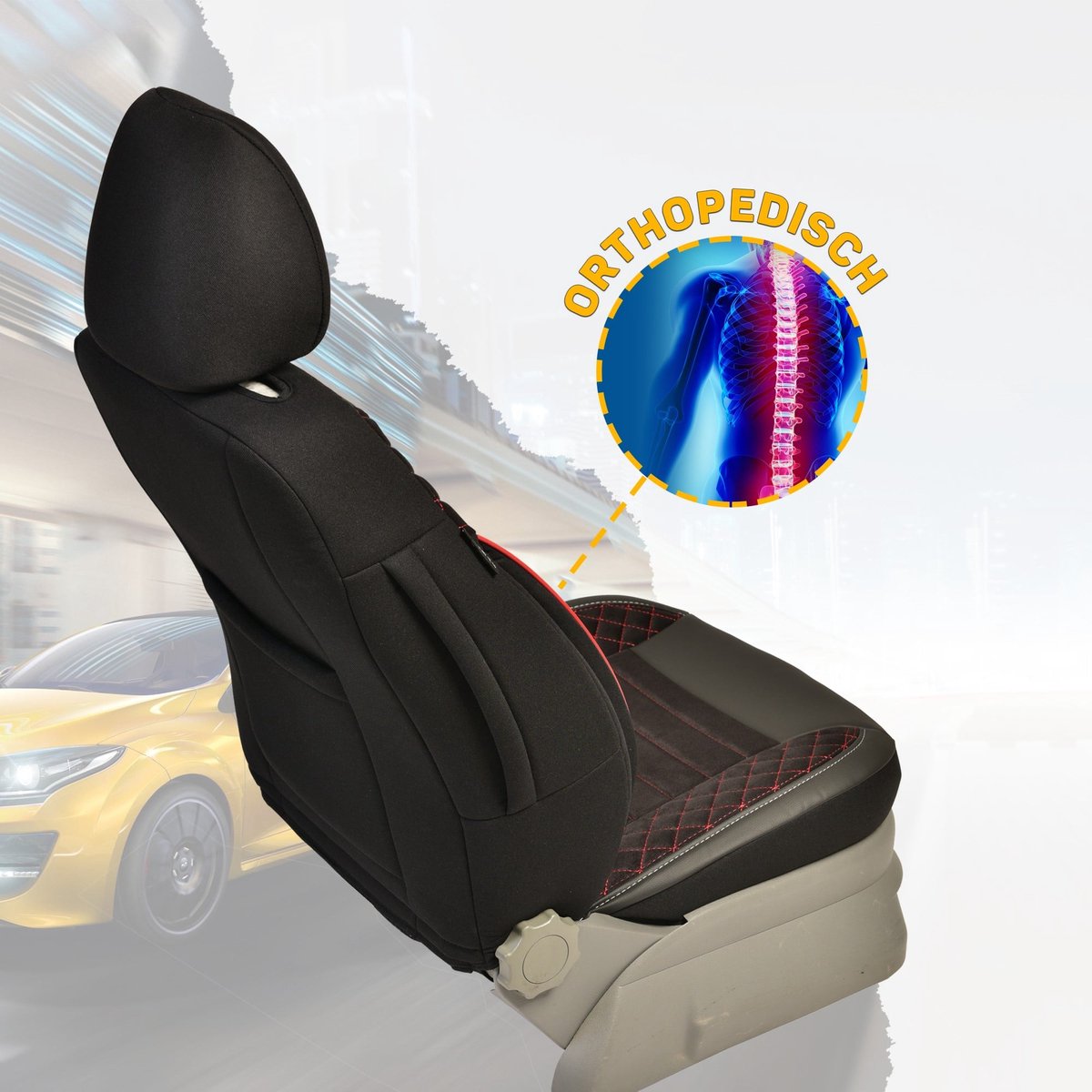 voor stoelbeschermer Seat van 2 set Autostoelhoezen | 2004-2015, Zwart/rode , Altea bol naad