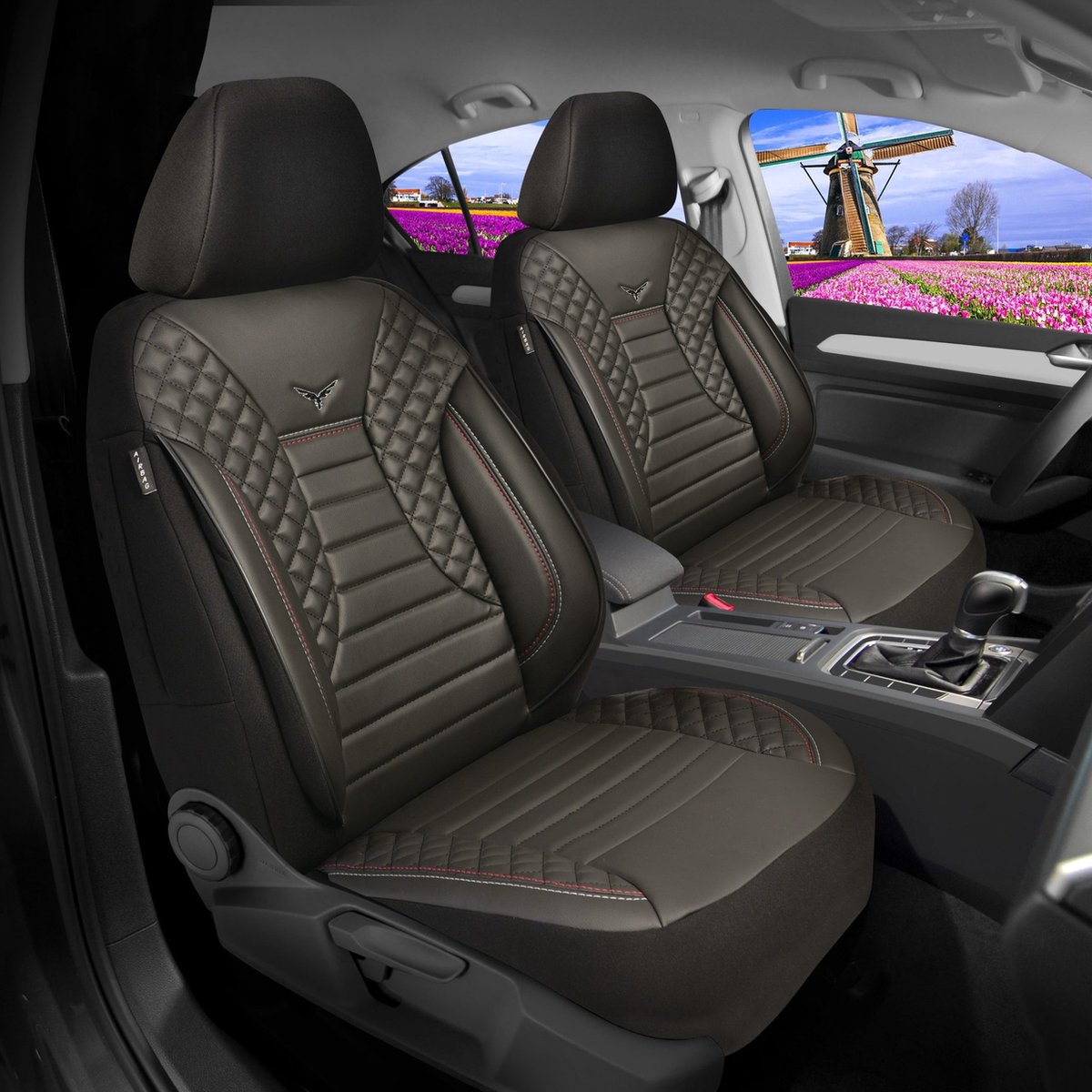 Autostoelhoezen voor VW Polo 6 AW 2017, stoelbeschermer set van 2 , Zwart