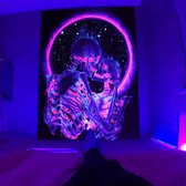 Tapisserie Trippy Squelette The Kissing Lovers, affiche à lumière Zwart , décoration murale néon pour Décoration murale, salon, chambre à coucher, Fête (150 cm x 130 cm)