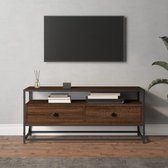 The Living Store TV-meubel Bruineiken - 100 x 35 x 45 cm - Duurzaam hout - 2 lades - Stevig blad - Metalen voeten