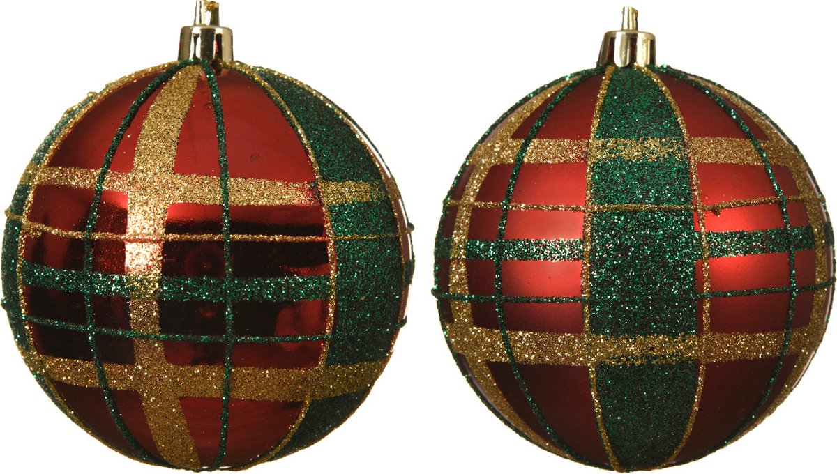 Rode kerstbal met decoratieve patronen, 8 cm diameter.