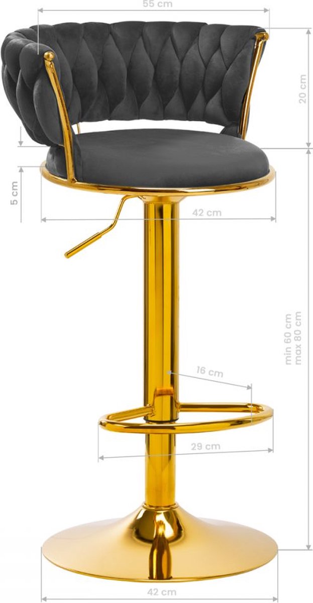 4RICO Barhocker QS B313a Voor Nagelstudio Grijze Fluwelen Bekleding Professioneel