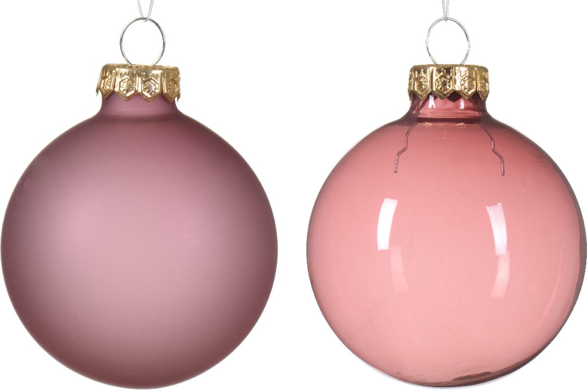 Bol.com Kerstbal glas d6 cm velours roze 6st kerst aanbieding