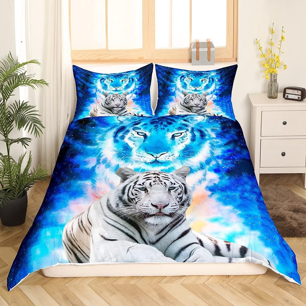 Tbrand Parure de lit imprimé tigre 135 x 200 cm avec housse de couette sur  le thème