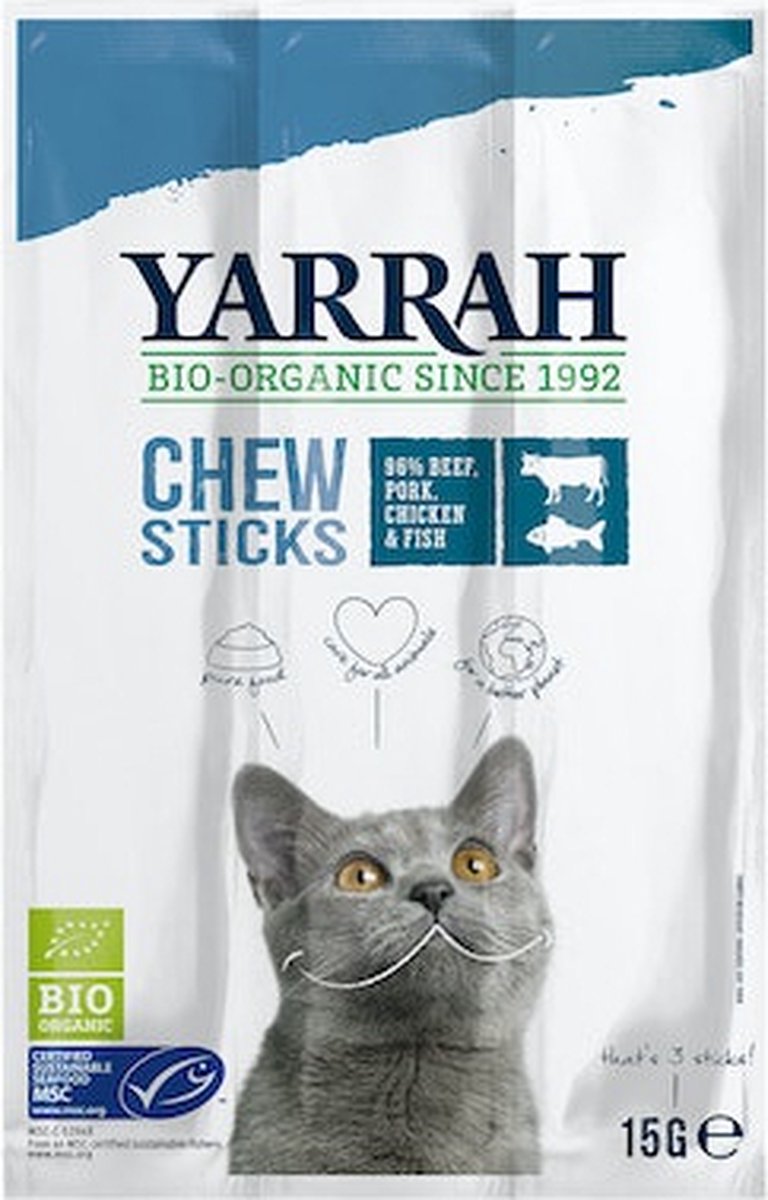 Yarrah - Kattensnack Chew Stick met Vis Bio - 5 x 15 g