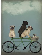 Mopshonden - Honden op tandem - Mopshond - Diamond Painting - 50 x 65 - Ronde steentjes