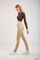 Pantalon Toxik3 taille moyenne aspect cuir beige zip