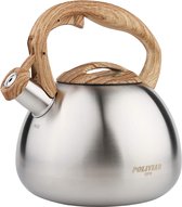 Bol.com moderne inductieketel roestvrijstalen fluitketel theeketel voor alle kookplaten fluitketel met houtnerf handvat waterkok... aanbieding