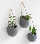 Vases muraux Ellie | Pots de fleurs suspendus en céramique 3 pièces | Décoration murale pour chambres, balcons et jardins | Gris (mat)