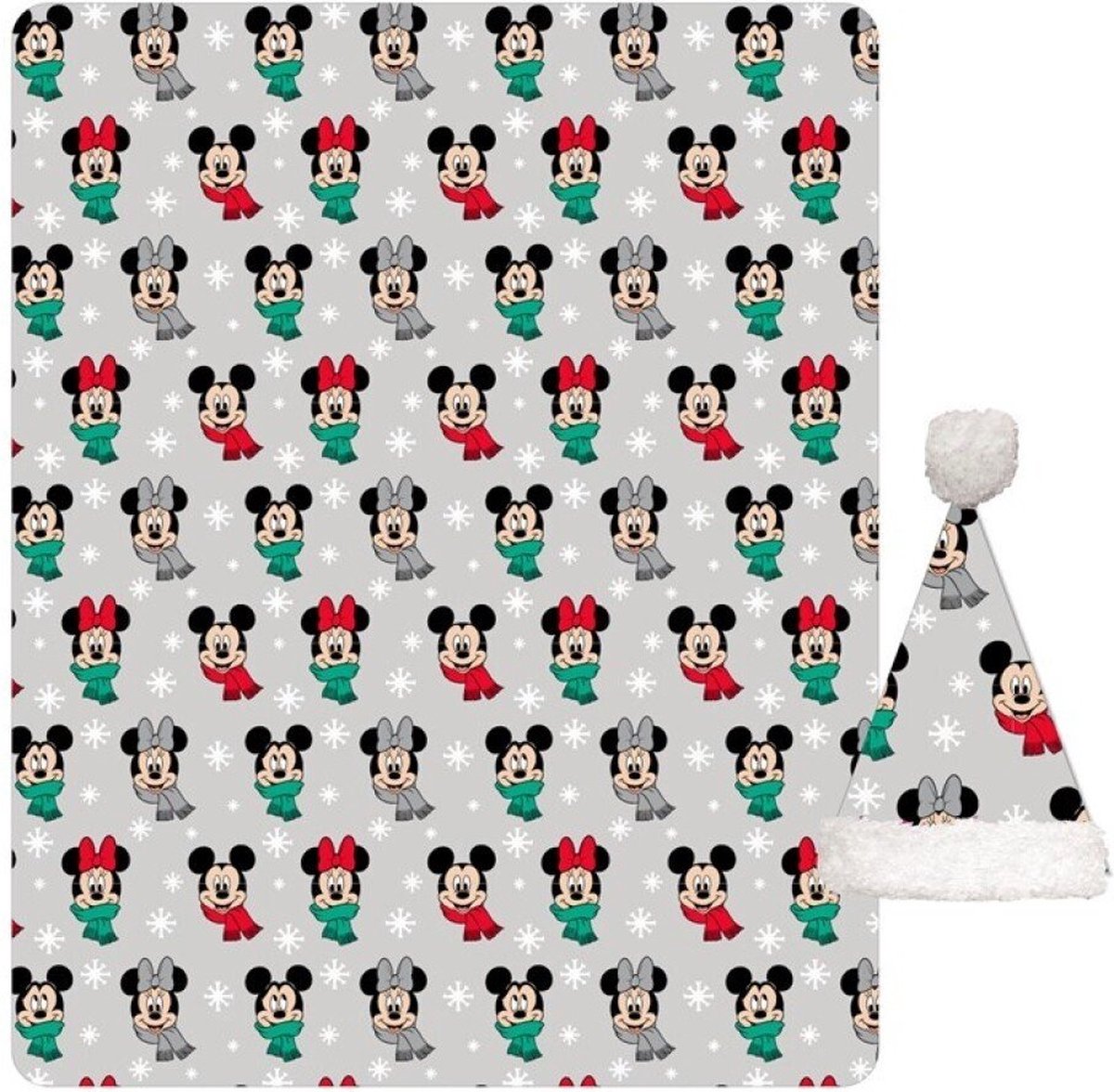 Disney Minnie & Mickey Mouse Plaid Polaire + Bonnet Hiver - 100 x