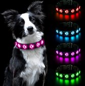 Collier lumineux pour chien, collier lumineux pour chien, étanche, rechargeable par USB, réglable, collier LED pour Chiens de petite, moyenne et grande taille qui marchent en toute sécurité la nuit – Rose, taille M.