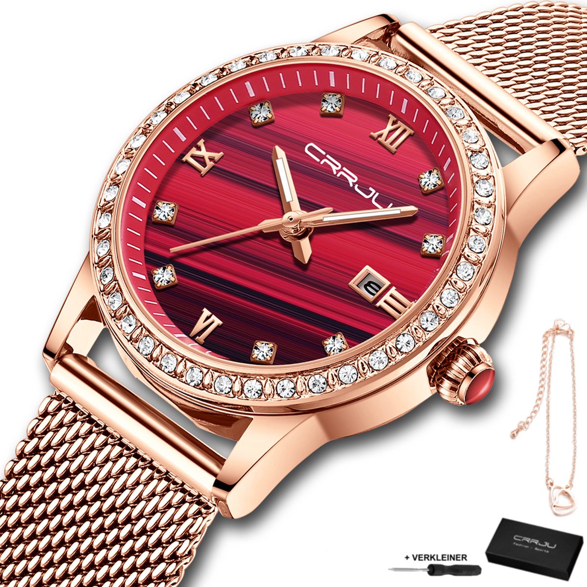 CRRJU® - Horloge Dames - Cadeau voor Vrouw - 30 mm - Rosé Rood