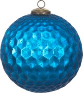 HAES DECO - Kerstbal Groot XL - Formaat Ø 25x25 cm - Kleur Blauw - Materiaal Glas - Kerstversiering, Kerstdecoratie, Decoratie Hanger, Kerstboomversiering