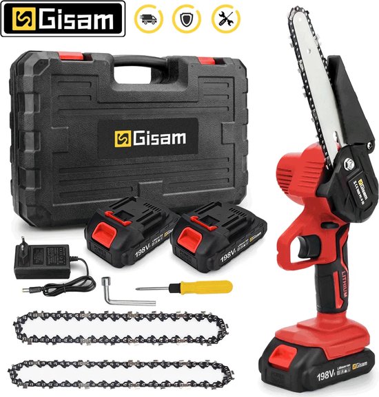 Goldsea Mini-accukettingzaag, 15 cm, accukettingzaag voor het snoeien met automatische olieer, 2 batterijen, 880 W, 21 V accuzaag voor het snoeien van bomen en het zagen van hout