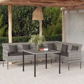 The Living Store L-vormige tuinbank grijs PE-rattan - 220 x 162 x 79.5 cm - Inclusief kussens