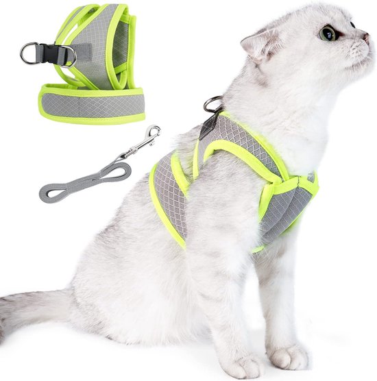 Kattenharnas Met Riem – Anti-ontsnapping, Verstelbaar, Ademend Mesh – Maat S (borst 30-34cm) – Met Reflecterende Details En 5m Telescopische Lijn
