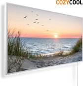 Infraroodpaneel met afbeelding | Duinen strand en zonsondergang | 1200 Watt | Witte lijst | Infrarood verwarmingspaneel | Infrarood paneel | Infrarood verwarming