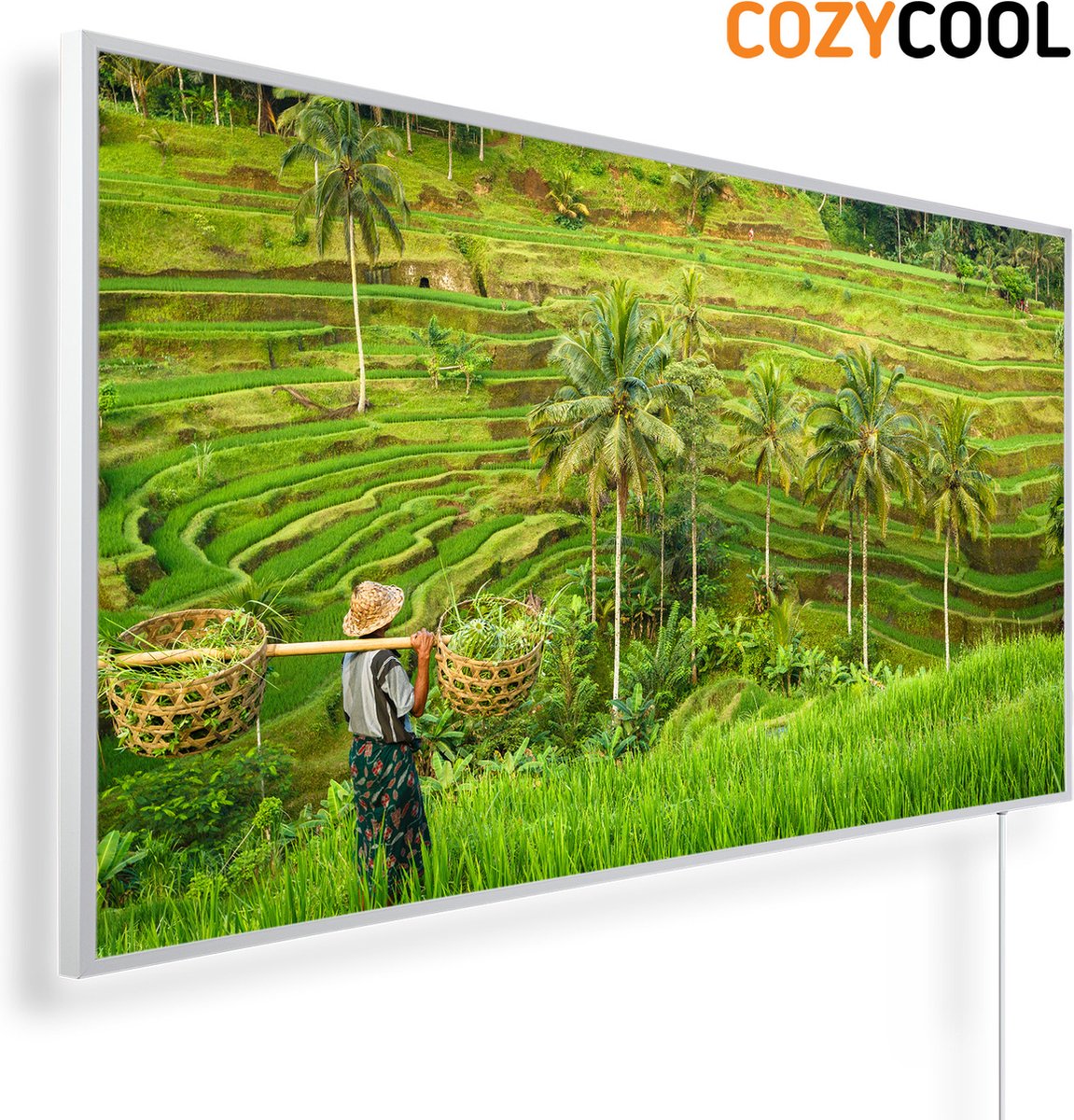 Infraroodpaneel met afbeelding | Rijstterras Bali | 1200 Watt | Witte lijst | Infrarood verwarmingspaneel | Infrarood paneel | Infrarood verwarming