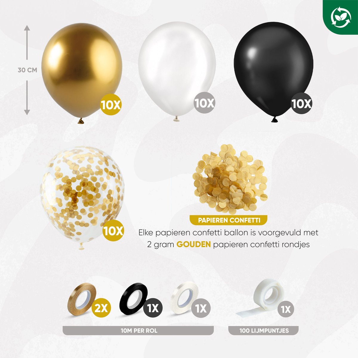 Fissaly 40 stuks Goud, Zwart & Wit Helium Ballonnen met Lint – Versiering Decoratie – Papieren Confetti – Latex - Happy New Year 2026 Versiering Pakket — afbeelding 2