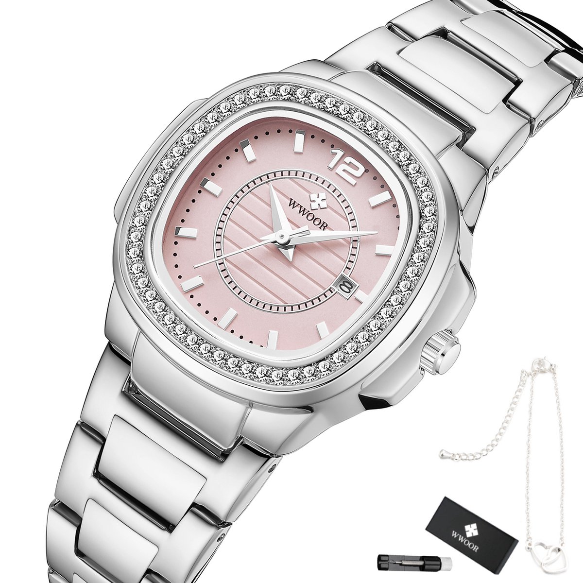 WWOOR - Horloge Dames - Cadeau voor Vrouw - 30 mm - Zilver Roze