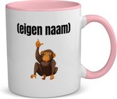 Akyol - aap met eigen naam koffiemok - theemok - roze - Aap - apen liefhebbers - mok met eigen naam - leuk cadeau voor iemand die houdt van apen - cadeau - kado - 350 ML inhoud