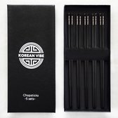 KoreanVibe Chopsticks Set - Eetstokjes - Vaatwasserbestendig - RVS - 5Paar - Zwart