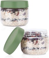 2 Pots En Verre Pour Overnight Oats - 500 Ml Avec Couvercle Bambou Et Cuillère Inox - Conservation Aliments