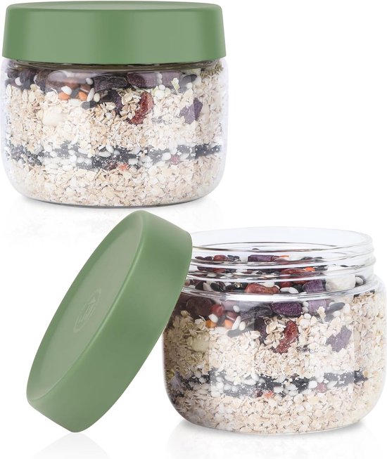 Contenants pour Flocons d'Avoine de Nuit avec Couvercles et Cuillère 10 oz Bocaux en Verre avec Couvercles Hermétiques pour Céréales Yogourt