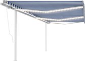 The Living Store Uitschuifbare Luifel - Blauw en Wit - 600 x 350 cm - Solar LED - Montage vereist