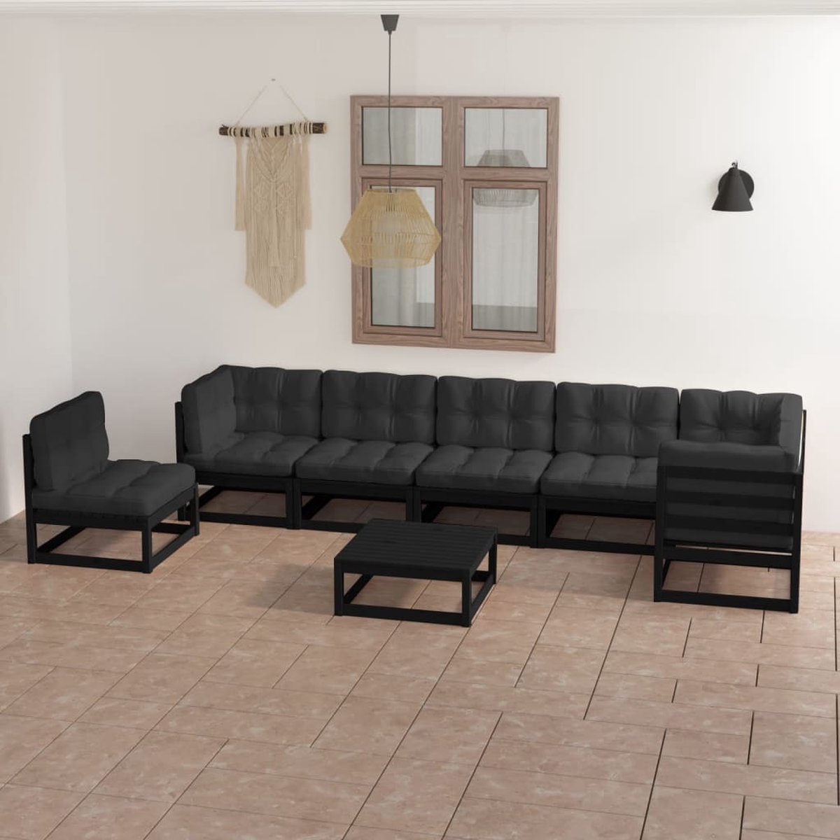 Massief grenenhouten loungeset met kussens voor buiten - The Living Store.