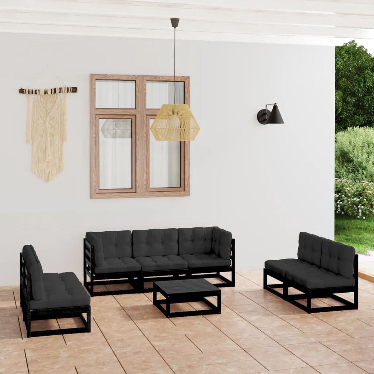 Massief grenenhouten loungeset met kussens - The Living Store.