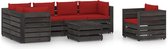 The Living Store Pallet Loungeset - Grenenhout - 69 x 70 x 66 cm - Rood kussen