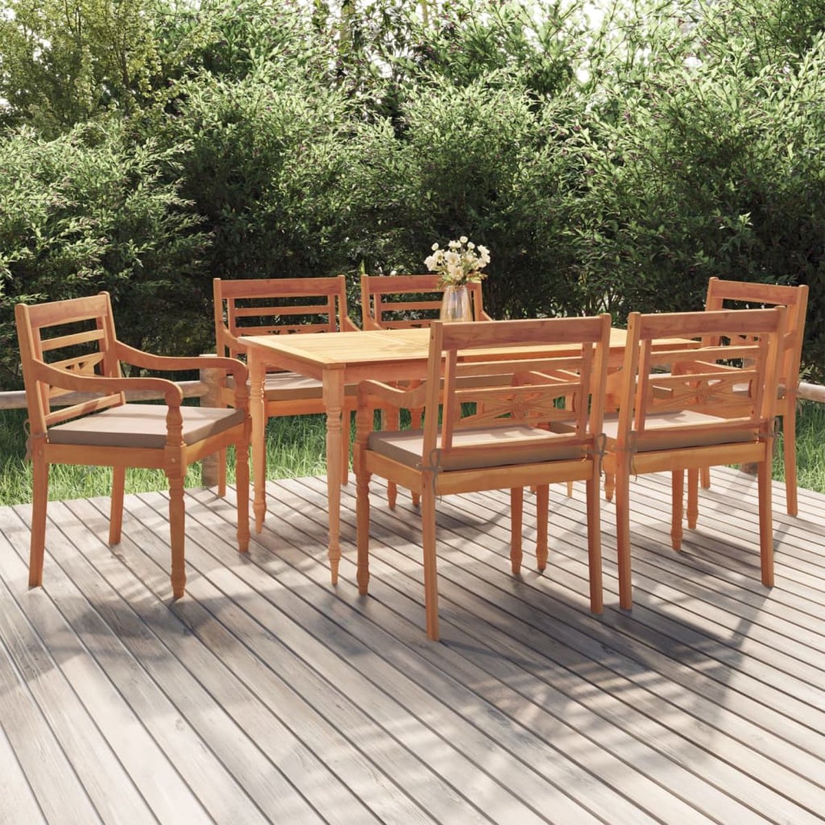 The Living Store 7-delige Tuinset met kussens massief teakhout - Tuinstoel Teak - Tuinset Vintage - Teak Lounge Set - Eetkamerset Outdoor - Tuintafel Teak