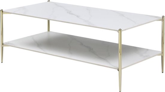 Table basse à double plateau en céramique et métal - Effet marbre Wit et or - MADOLA L 120 cm x H 45 cm x P 60 cm