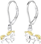 Joy|S - Zilveren Paard oorbellen - leverback sluiting - goldplated manen en staart