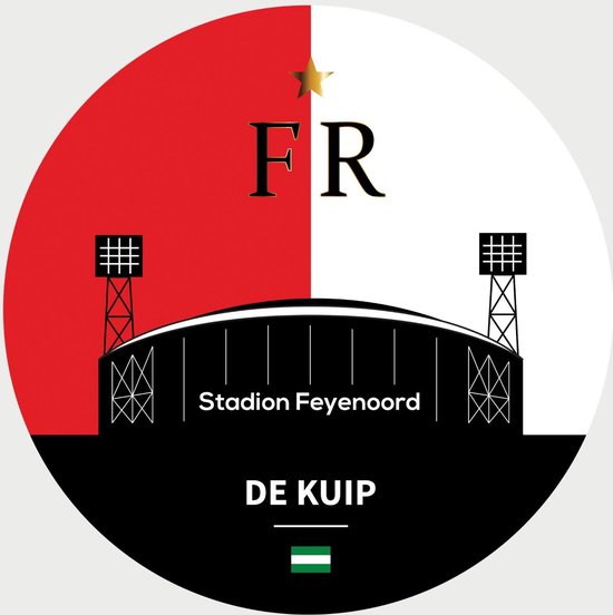 Feyenoord Schilderij - De Kuip - Voetbal - Muurcirkel - Poster - Wanddecoratie op Aluminium (Dibond) - 40x40cm - Inclusief Gratis Ophangsysteem