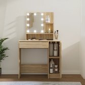 The Living Store Kaptafel - Sonoma Eiken - 86.5 x 35 x 136 cm - LED-verlichting - Opbergruimtes